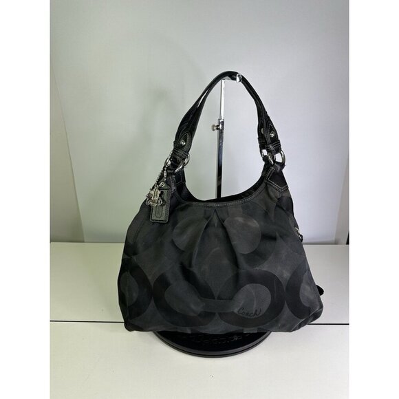 Coach Maggie Op-Art Black & Canvas & Leather Hobo Bag Purse Handbag 13894 - Picture 1 of 13